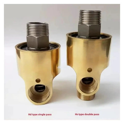One To Three Inch Copper Cooling Water Rotary Union Swivel Joint With Left Threaded Connection, Three Eighths To Three Quarters Inch Fittings, HS80 Built Tough Rotary Connector For Industrial Use, shown single and double pass