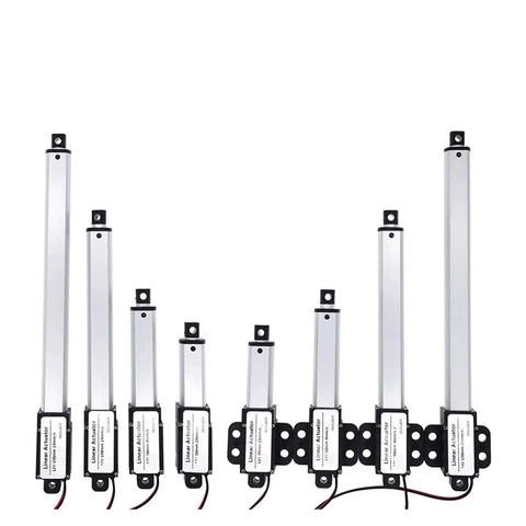 30mm DC 12V Electric Linear Actuator 30N 60N 100N 120N 150N Options 15mm Stroke Compact Gear Motor Push Rod For Home Automation And DIY Projects Quiet Operation Built To Last Short Circuit Protection, shown in multiple lengths