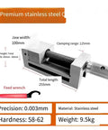 Top Shelf Precision Vise With Flat Nose Clamping Tongs Made For Grinding Machines Featuring Right Angle Heavy Duty Steel, 255mm length.