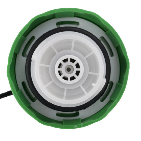 Close-up view of the Diesel Fuel Cap Replacement for Ram Dodge ProMaster and Jeep Liberty Wrangler Grand Cherokee SUVs 2005-2021, green and white design, OEM Grade Gas Cap.