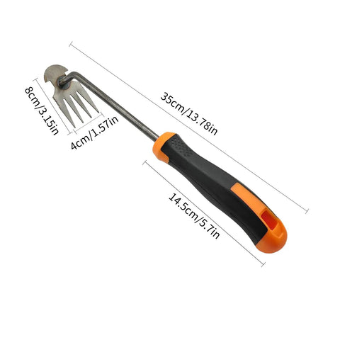 Dual Purpose 4-Teeth Weeder Tool With Rubber Handle, High Strength Metal Construction, Comfortable Grip, Garden Weed Slayer