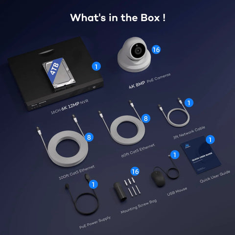 All In One 16 Channel 4K PoE Security Camera System With Face Recognition And AcuSearch AI Detection components displayed