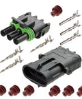 Top Tier Weather Pack 3 Pin Sealed Connector Kit For 14 To 16 Awg Wire With Awesome Waterproof Seal And Easy Crimp Install For Any Auto Or Job Site Rig, 3-pin connectors and terminals
