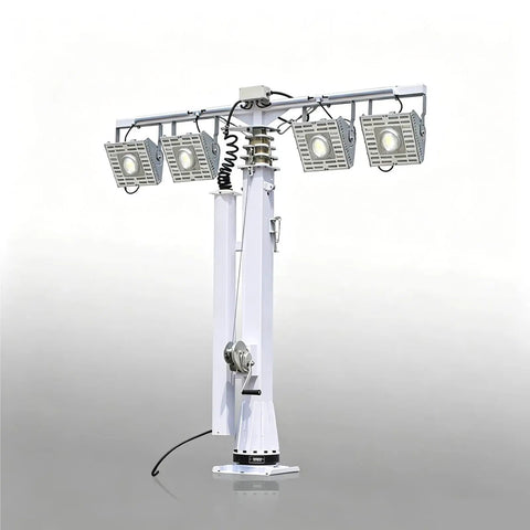 Electric Motorized Telescopic Mast 6.5M Aluminum Broadcast Antenna Pole with lifting lights for event crews.