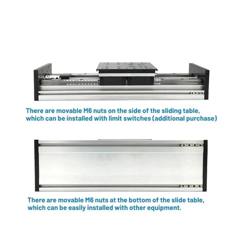 Shop Grade Heavy Duty Linear Stage With Dual Guide Rails And Precision Ball Screw Drive For Runs Like Clockwork CNC Motion Control and Zero Flex Builds showing sliding table with movable M6 nuts.
