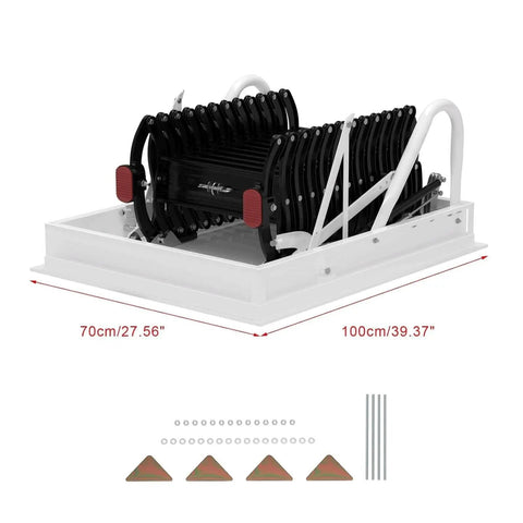 Electric Attic Ladder With Remote Control Pull Down Loft Stairs And Heavy Duty Carbon Steel Retractable Ceiling Staircase shown in compact storage position.