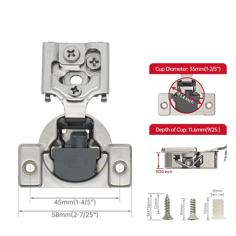 Tough As Nails Soft Close Cabinet Hinges 30 Pack Half Overlay Concealed Door Hardware Adjustable Brushed Nickel detailed measurements