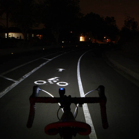 Lumina Micro 900 Front Bike Light And Vmax Plus 150 Rear Light USB Rechargeable Combo Pack illuminating dark bike path