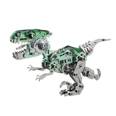 Colorful 3D Metal Dinosaur Puzzle Kit For Adults, Velociraptor Model Building Set With Tools, Stainless Steel DIY Desktop Toy, Dope Brain Teaser Craft Gift For Adults, Patience-Testing Metal Sculpture, green side view