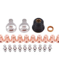 Premium 24-Piece Plasma Cutting Consumables Kit For PT40 CUT55 CUT65 Torches featuring copper nozzles and tips.