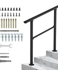 Built Tough Outdoor Step Handrails For Seniors, Rock Solid Stair Railing Kit with hardware and tools for installation.