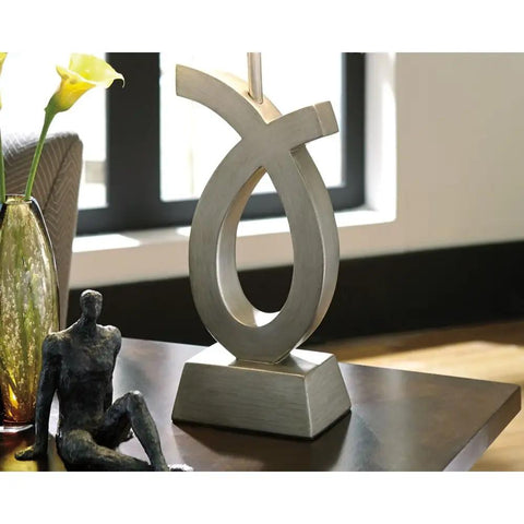Modern 28 Inch Art Sculpted Table Lamp Two Pack in Silver Finish With White Rectangular Shade Resin Base Lit Living Room Lighting And Bedroom Decor Set Of Two showing sculpted base