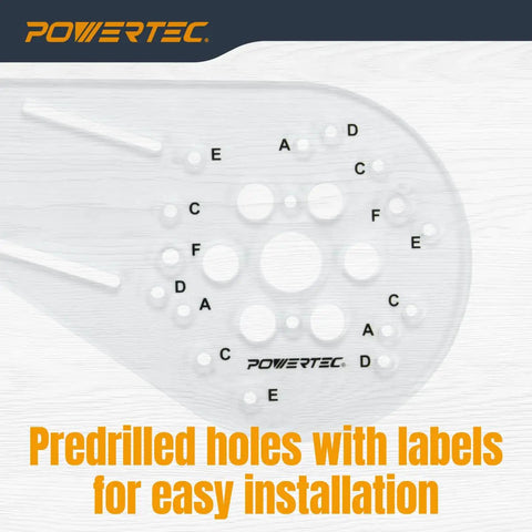 Universal Offset Router Base Plate With Reversible Edge Routing Fence And Pre Drilled Alignment Marks showing predilled holes for easy installation.
