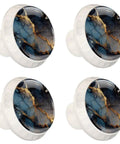 Premium Four Pack Round Cabinet Knobs With Top Shelf Black Gold Marble Look And Heavy Duty Abs Build Comes With Mounting Hardware, showing decorative knobs.