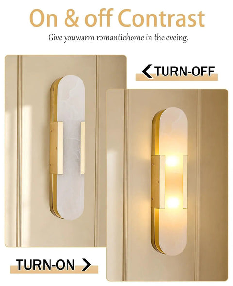 Natural Spanish Alabaster Wall Sconce, 19.7" High Marble Wall Sconces, G9 in on and off contrast display