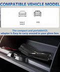 Portable V2L Converter For Electric Vehicles Morphs Charging Port Into Legit US AC Outlet in a glove box, compact for storage.