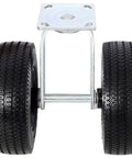 Front view of 8 Inch Dual Wheel Swivel Caster with Flat Free PU Foam Wheels, zinc plated top plate, roller bearings visible