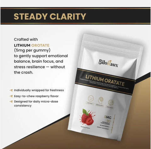 Lithium Orotate Gummies With 5 Mg Microdose For Chill Focus And Everyday Balance Natural Raspberry Flavor 90 Vegan Gummies Non GMO Third Party Tested Premium packaging