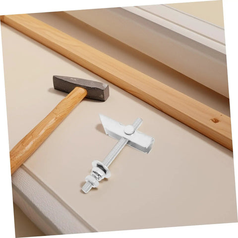 Heavy Duty Toggle Bolt Kit 12pc Set M8x72mm Drywall Anchors with Wing Nuts shown with wooden frame and hammer