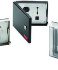 Heavy Duty GFCI Receptacle Featuring Ethernet Programming Port Top Shelf Steel Construction Black Duplex Outlet in multiple angles.
