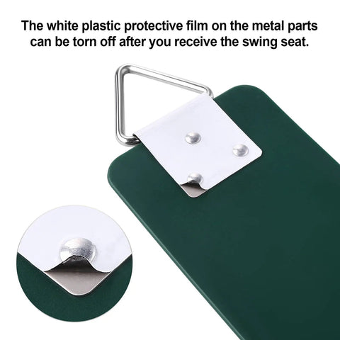 Close-up of Heavy Duty Backyard Swing Seat for Kids and Adults with metal triangle ring and protective film