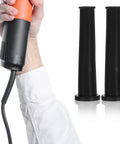 Hand holding a tool with black 20 Pack Large Rubber Cord Management Sleeve Auto Wire Protectors Cable Organizer for Cars and TVs.