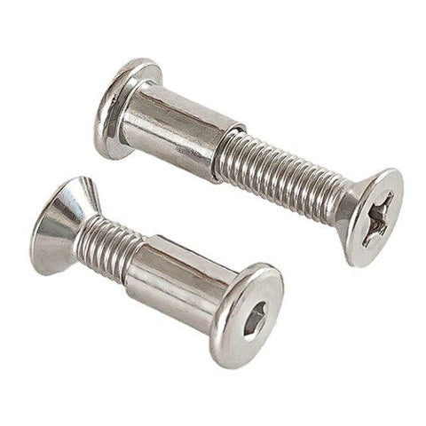 Premium 304 Stainless Steel M6 Cross Countersunk Head Locking Screws And Nuts Kit For Furniture Assembly showing two screws.