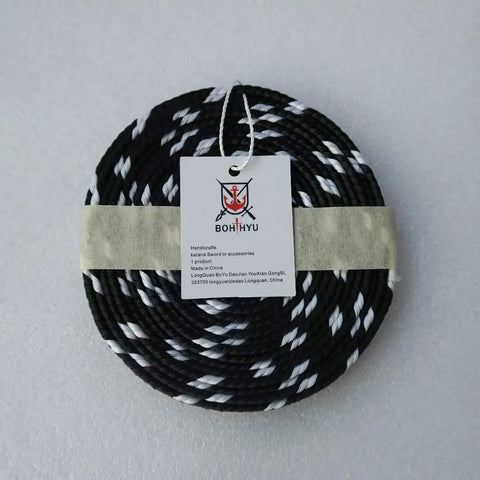Durable Sageo Wrapping Cord For Katana Wakizashi Tanto Dope Black And White Synthetic Silk Hanging Cord 300 Centimeters Long