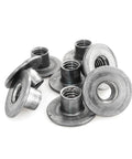 Premium Heavy Duty 3/8 X 12-16 Carbon Steel T Nuts Welding Tee Inserts For Pipe Furniture And Rolling Trolley Castors No BS Grey Finish Pack Of 20, close-up of multiple steel T nuts.