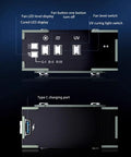 Control panel of Rechargeable Solder Fume Extractor With Fast Cooling showing fan and UV switches, Type C port.