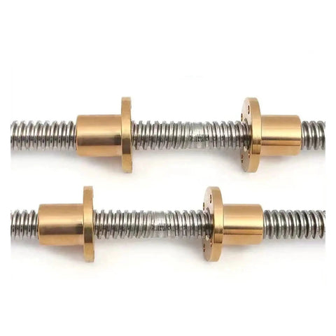 Top Shelf 304 Stainless Steel Trapezoidal Lead Screw T25 Acme 25Mm Od With Copper Nut Left And Right Hand Threads Runs Smooth As Butter For 3d Printer Cnc Router And Stepper Motor Builds Built Serious For Your Next Project, showcasing copper nuts on stainless steel lead screws.
