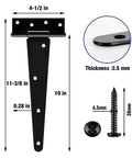 Beefy Heavy Duty 10 Inch T Strap Gate Hinges 2 Pack For Barn Fence Doors Exterior Interior Wood Cabinet Shed Shop Black 270 Degree Swing Tee Hinges Hardware Kit, black 10-inch steel hinge with screw