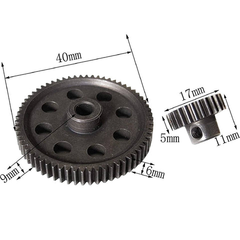 RC Spur Differential 64T Steel Main Gear And 26T Pinion Motor Gear Combo For 1 To 10 Scale RC Trucks, size dimensions shown.