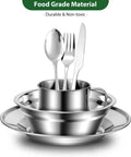 All In One 29 Piece Stainless Steel Camping Mess Kit For 4 With Bowls Plates Cups Forks Spoons And Knives