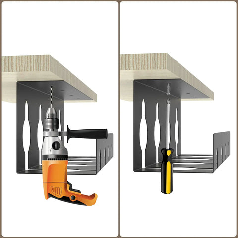 Installation of Two Pack 15.75 Inch Metal Under Desk Cable Management Tray For Office And Home under wooden desk