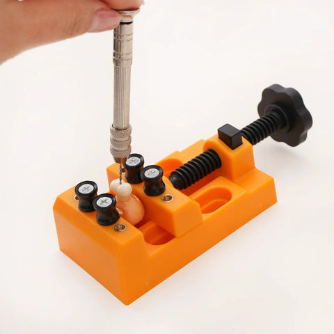 Hand Drilling Vise Set For Beads And Small Parts, Handy 4 Point Clamp With Hand Pin Vise For Jewelry Making, orange plastic, hand drilling bead holder