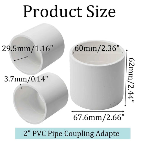 4 Pack 2 Inch SCH40 PVC Pipe Coupling Adapters Socket To Socket Heavy Duty Straight Pressure Fittings Slip Connectors Sizing