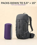 Capy Ultralight Camping Chair For Backpacking And Festivals, compactly packed in purple bag next to hiking backpack