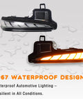 Toyota RAV4 Tacoma Highlander Full LED Rear Side Mirror DRL Lights with Amber Sequential Turn Signals, IP67 waterproof design.