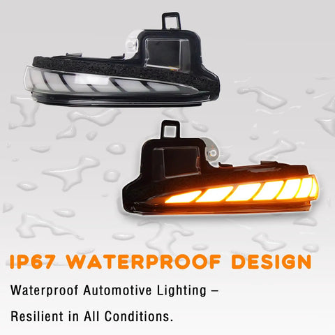 Toyota RAV4 Tacoma Highlander Full LED Rear Side Mirror DRL Lights with Amber Sequential Turn Signals, IP67 waterproof design.
