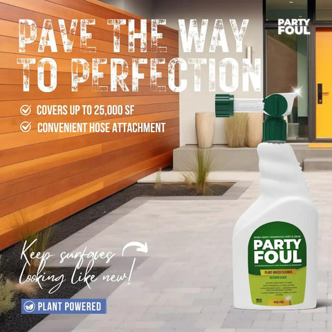 Plant Based Outdoor Cleaner Spray For Decks And Patios That Tackles BBQ Spills And Grime On Wood Tiles Granite Metal Glass And More Eco Friendly Vegan Formula 32 Oz bottle on patio