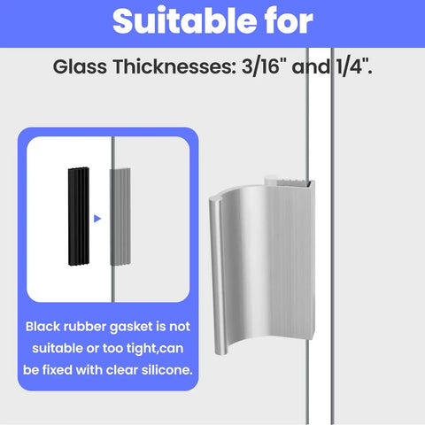 Hella Smooth Chrome Shower Door Handle For Frameless Sliding Glass Doors 3 Inch Beefy Grip suitable for 3/16 and 1/4 inch glass thickness.