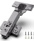 Rock Solid 50 Pack Full Overlay Soft Close Concealed Hinges For Cabinet Doors Black Titanium Plated Finish, detailed hinge view with screws.