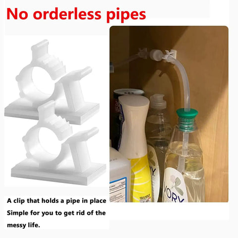 47 Inch Sink Soap Dispenser Extension Tube Kit With Upgraded Check Valve showing clips holding extension tubes under a kitchen counter