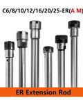 Ultra Precision C16 ER20 Extension Rod For CNC Milling Tools With 100mm Length And M Type Nut Collar showcased in various sizes.