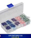 50 Pack Must Have Automotive Mini Box Cartridge Fuse Kit For Cars Trucks And SUVs with assorted fuses in plastic case