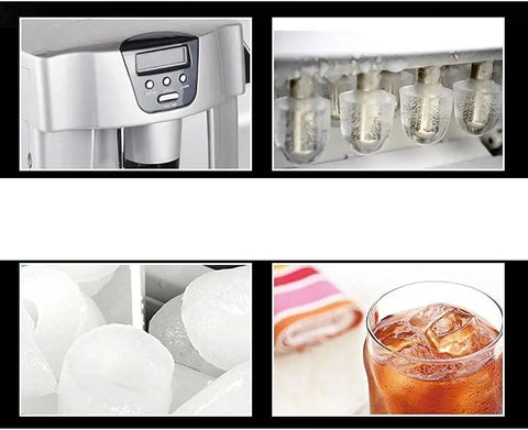 Countertop Ice Maker Machine With One Button Operation And Rapid Fast Ice Production Portable Kitchen Appliance For Home Use close-up control panel and visible ice production.