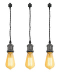 Three Light H System Track Mini Pendant Kit In Pearl Black Finish With Rose Braided Fabric Cord Adjustable Cord Length From 11.81 To 39.37 Inches Easy Install Track Lighting Fixture
