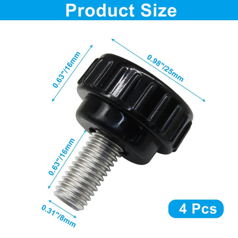 Built Tough M8 X 16mm Knurled Thumb Screws 4 Piece Set Crafted From Solid 304 Stainless Steel With Precision Threads, showing dimensions.