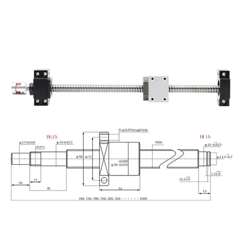 High-Performance SFU2005 Lead Screw Kit With 650mm Rolled Ball Drive, RM2005 Nut And BK15 BF15 Supports For Ultra Smooth CNC Motion And Low Backlash Machining, shown with BK15 and BF15 supports